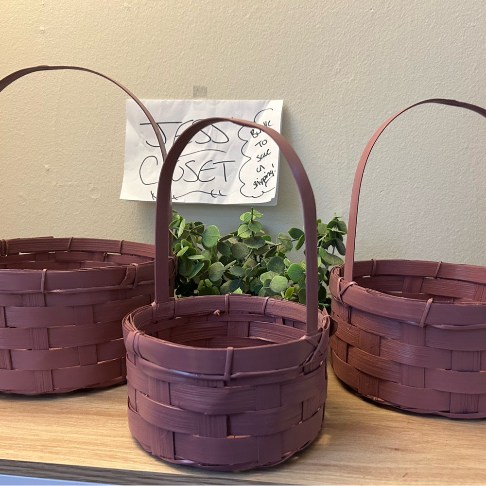 Woven Vintage Decorative Baskets with Handle - Mauve